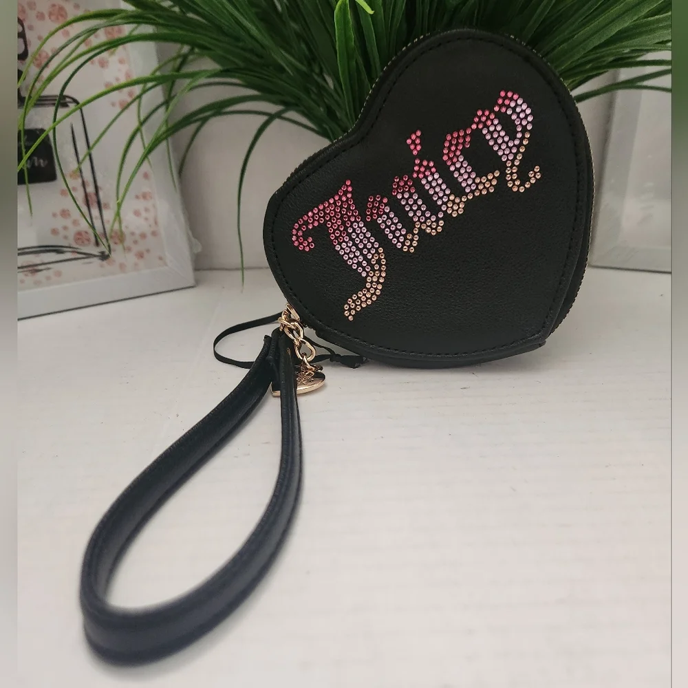 Juicy Couture Black Heart Wristlet Ombre Pink Stones